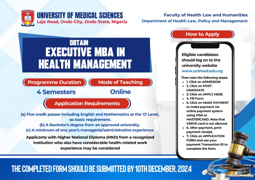 OBTAIN EXECUTIVE MBA IN HEALTH MANAGEMENT