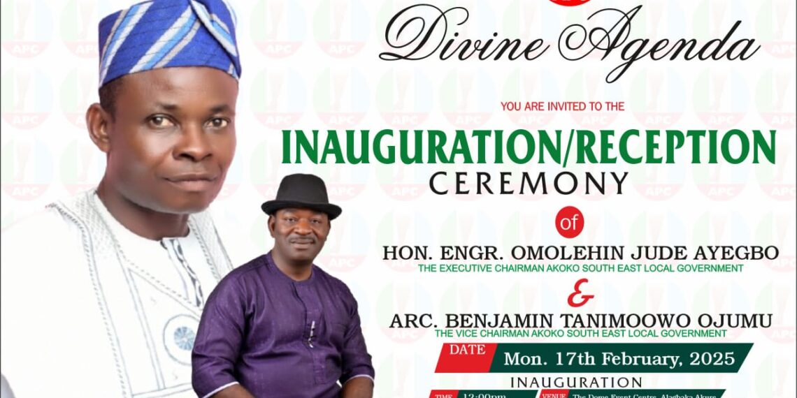 You are cordially invited to the Official Inauguration Ceremony of Hon. Ayegbo Omolehin Jude as the Executive Chairman of Akoko South East Local Government.