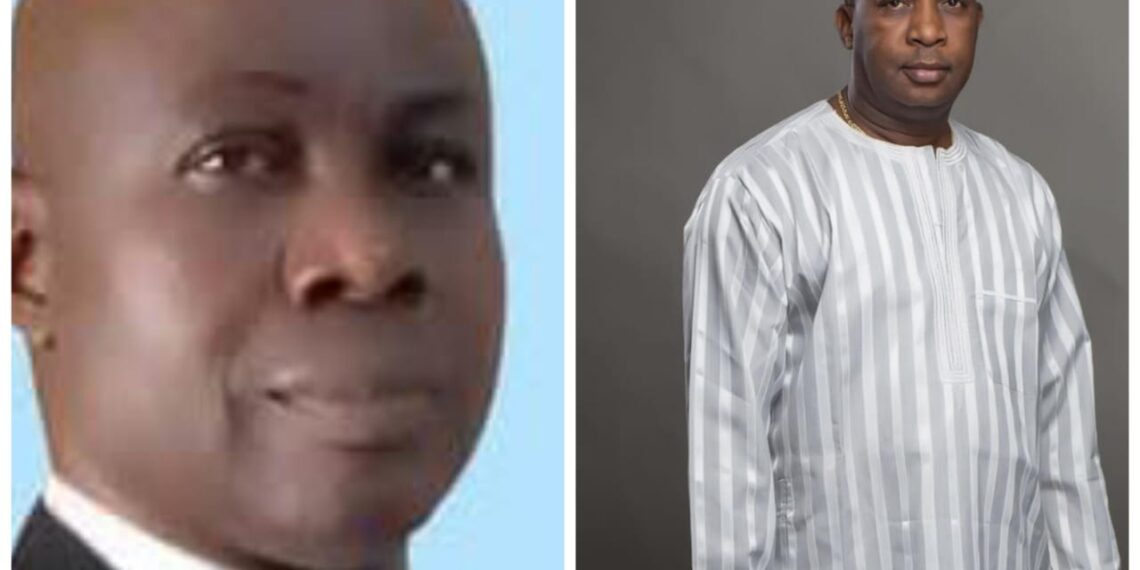 Chief Lawrence Adenugba congratulates Bar. Smart Omotadowa on his swearing in as Idanre chairman